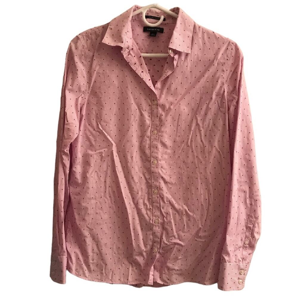 Lands' End Purple Polka Dot Stripe Button Down Shirt Size 6T